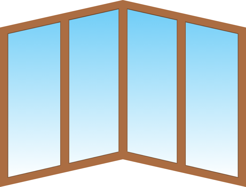 Эркерное угловое деревянное окно  евро сосна