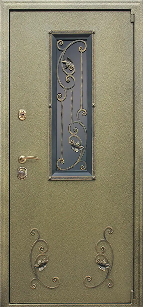 Стальная дверь С окном и ковкой