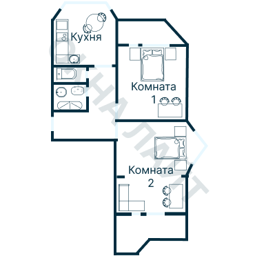 Остекление планировки 4947 дома П-44Т