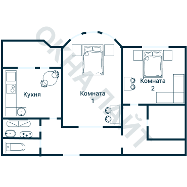 Остекление планировки 3530 дома П-44Т (кр)