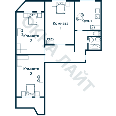 Остекление планировки 3547 дома П-44Т (кр)