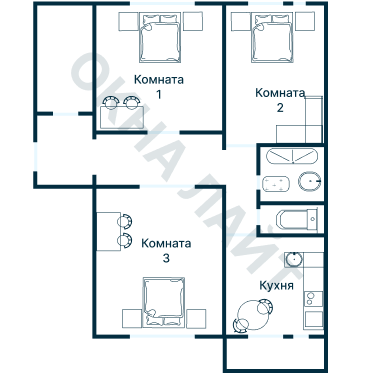 Остекление планировки 3664 дома П-46М