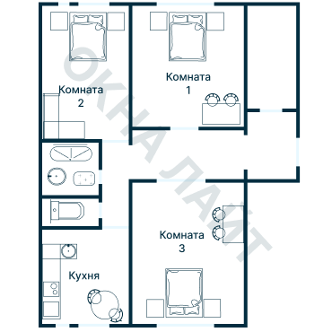 Остекление планировки 3669 дома П-46М