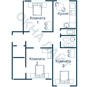 Остекление планировки 3725 дома П-55