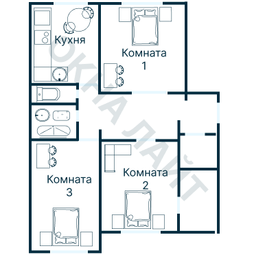 Остекление планировки 3726 дома П-55