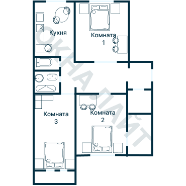 Остекление планировки 3729 дома П-55