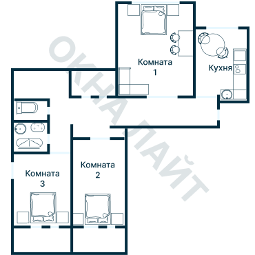 Остекление планировки 3734 дома П-55