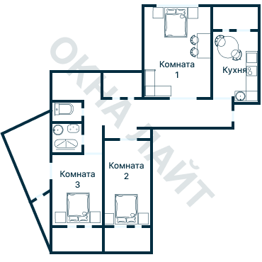 Остекление планировки 3742 дома П-55