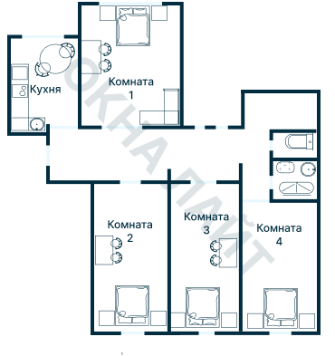 Остекление планировки 3744 дома П-55