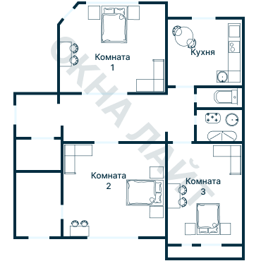 Остекление планировки 3859 дома П-55М
