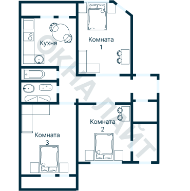 Остекление планировки 3891 дома П-55М