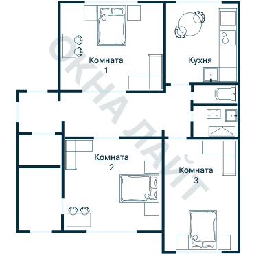 Остекление планировки 3907 дома П-55М