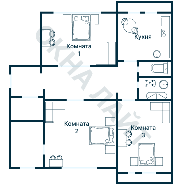 Остекление планировки 3933 дома П-55М