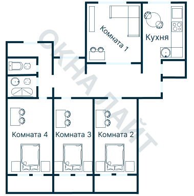 Остекление планировки 3947 дома П-55М