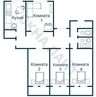 Остекление планировки 3948 дома П-55М