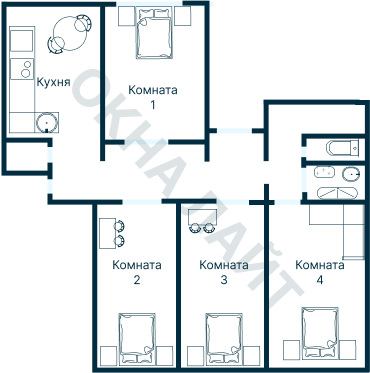 Остекление планировки 3952 дома П-55М