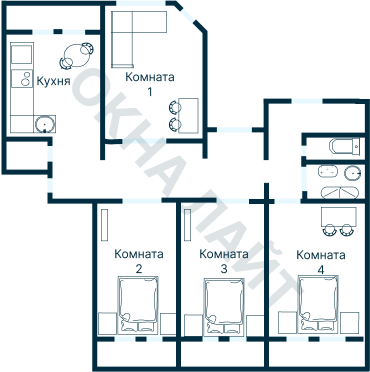 Остекление планировки 3957 дома П-55М