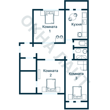 Остекление планировки 3795 дома П-55М/2