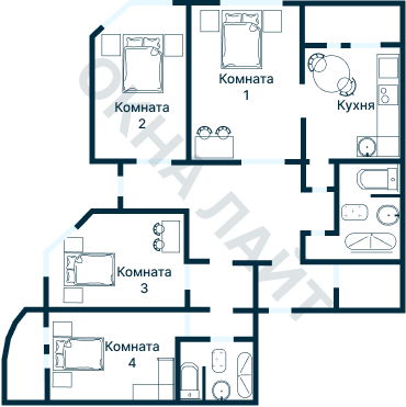 Остекление планировки 3805 дома П-55М/2