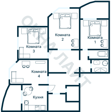 Остекление планировки 3812 дома П-55М/2