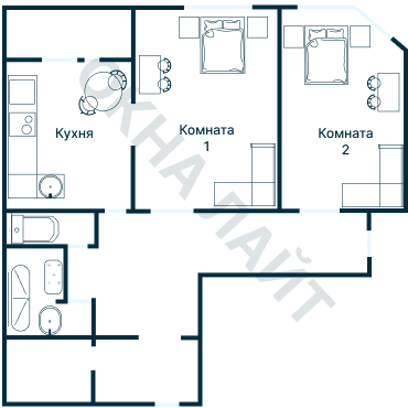 Остекление планировки 1595 Сталинки