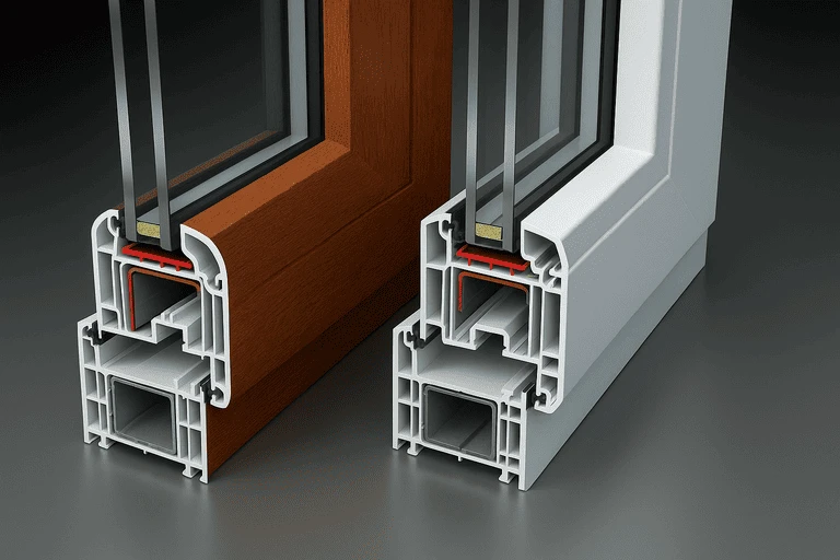 Сравнение профилей пластиковых окон: белого и ламинированного под дерево, двухкамерных и трёхкамерных стеклопакетов