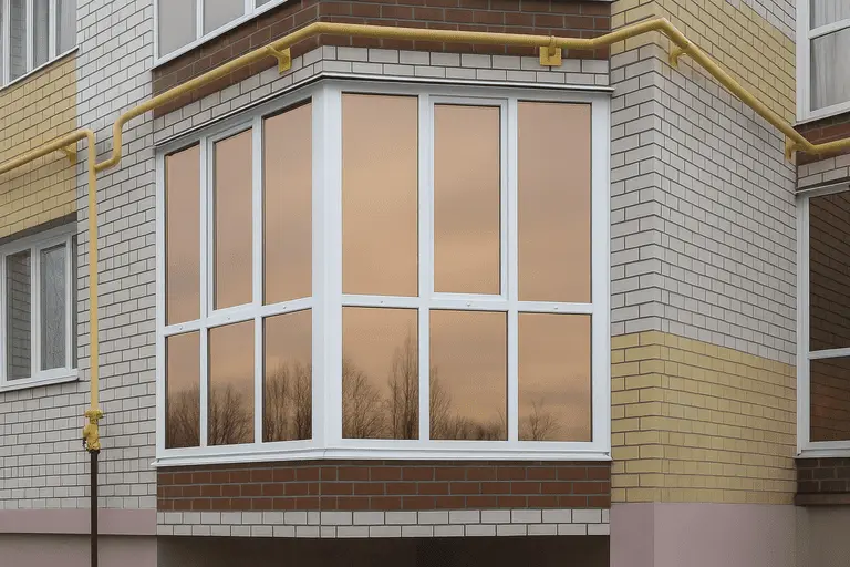 Окна с зеркальной плёнкой, создающей эффект отражения и скрывающей интерьер