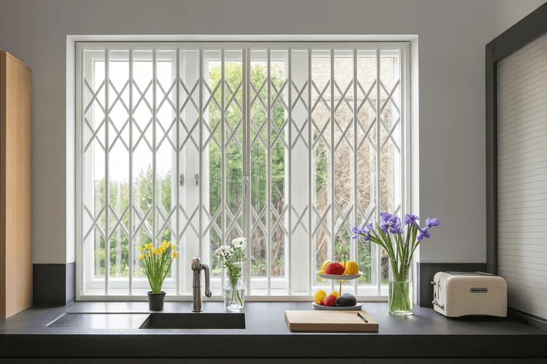 Раздвижные решётки на кухонном окне — защита без ощущения клетки