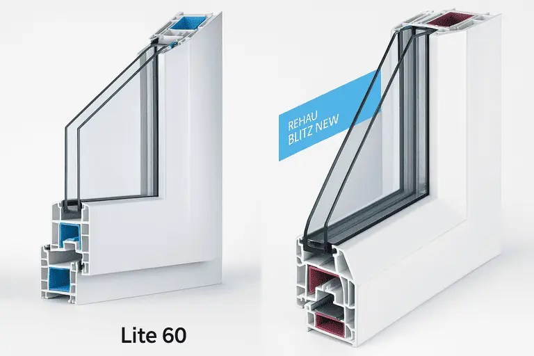 Пластиковые окна Melke Lite 60 и Rehau Blitz New в разрезе, сравнение камер и стеклопакетов