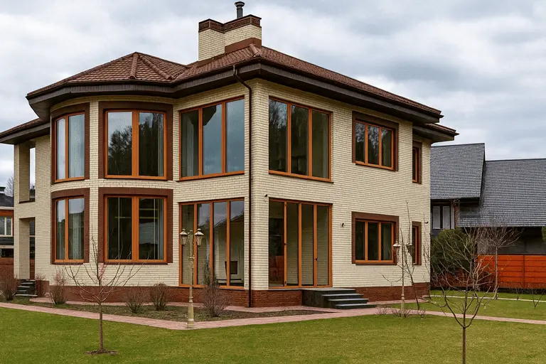 Панорамные деревянные окна в частном доме — пример остекления