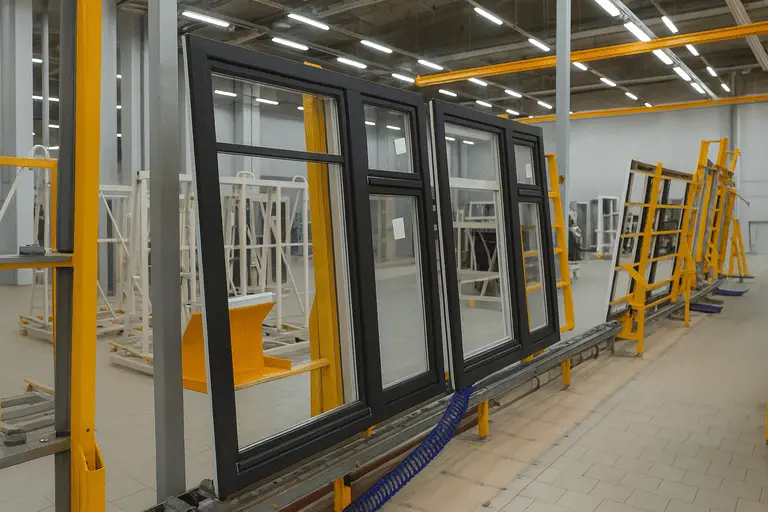 Готовые алюминиевые окна с порошковым покрытием, окрашенные на производстве