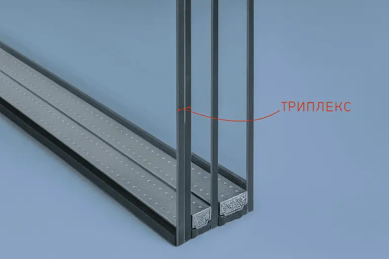 Разрез стеклопакета с триплексом — многослойное безопасное стекло для окон