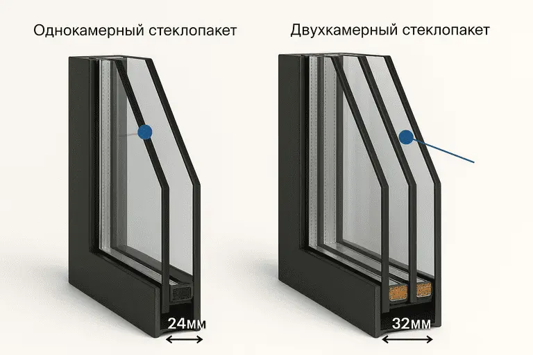 Сравнение однокамерного и двухкамерного стеклопакетов: конструкция, толщина и количество камер