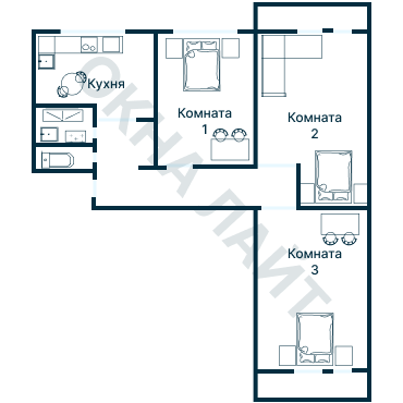 Остекление планировки 1032 дома 1605-АМ