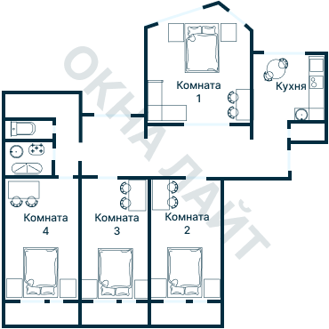 Остекление планировки 1472 Хрущевки