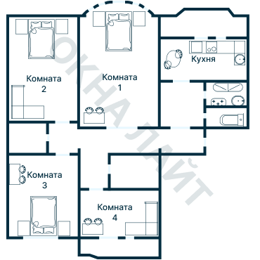 Остекление планировки 2268 дома И-155