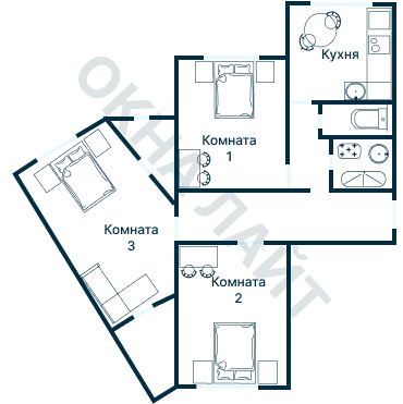 Остекление планировки 2353 дома И-155Б