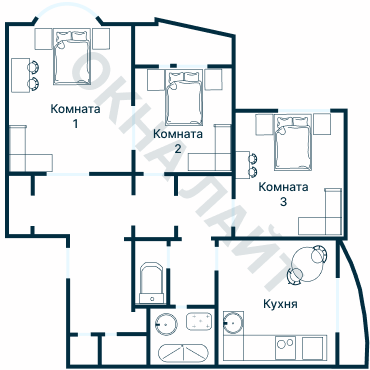 Остекление планировки 2358 дома И-155Б