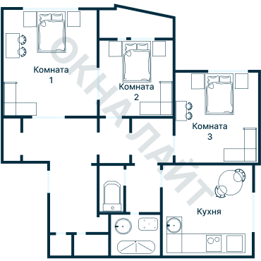Остекление планировки 2361 дома И-155Б