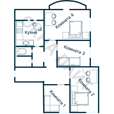 Остекление планировки 2370 дома И-155Б