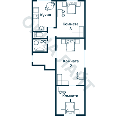 Остекление планировки 1711 дома II-18/12