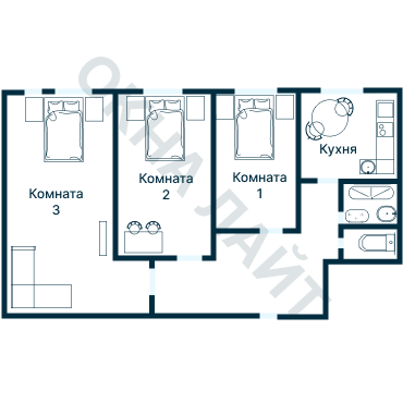 Остекление планировки 1876 дома II-68-02
